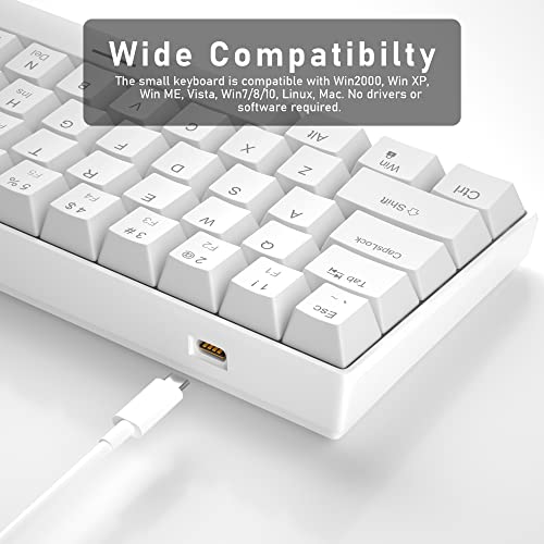 Camiysn 60% Mechanical Gaming Keyboard, White Gaming Keyboard with Red Switches, Detachable Type-C Cable Mini Keyboard with Blue LED Light for/PC/Laptop - Image 5