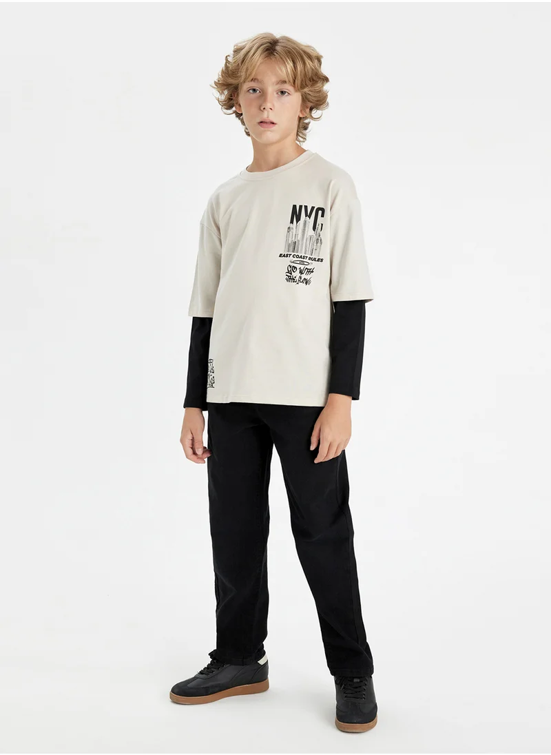 DeFacto Crew Neck Text Printed Long Sleeve T-Shirt