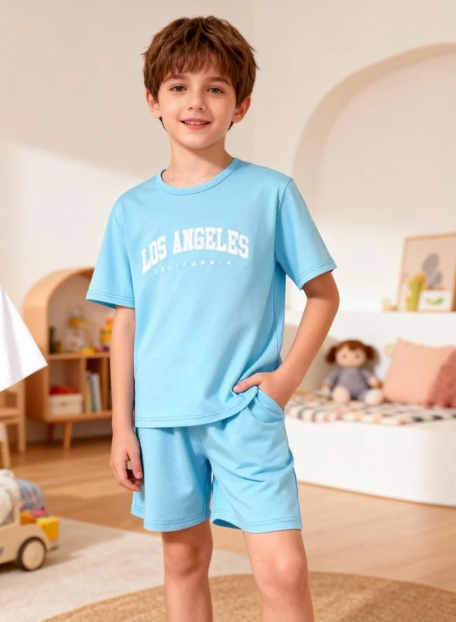 Take Two Boys Blue Slogan Print T-Shirt and Shorts Pyjama Set