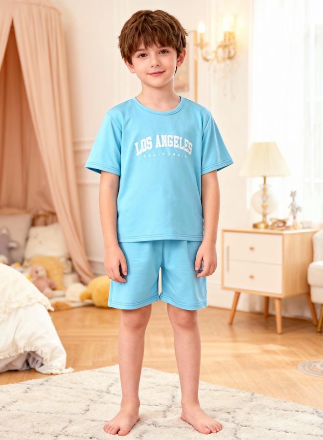 Take Two Boys Blue Slogan Print T-Shirt And Shorts Pyjama Set - Image 1