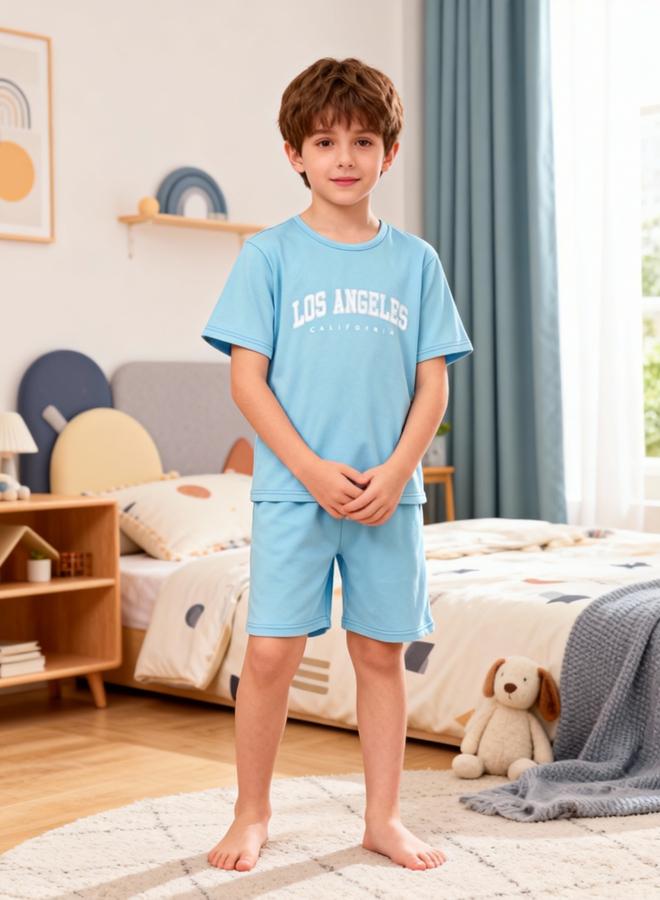 Take Two Boys Blue Slogan Print T-Shirt And Shorts Pyjama Set - Image 3