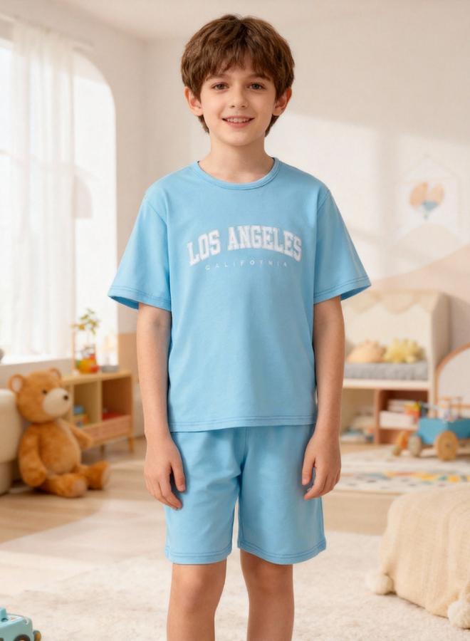 Take Two Boys Blue Slogan Print T-Shirt And Shorts Pyjama Set - Image 5