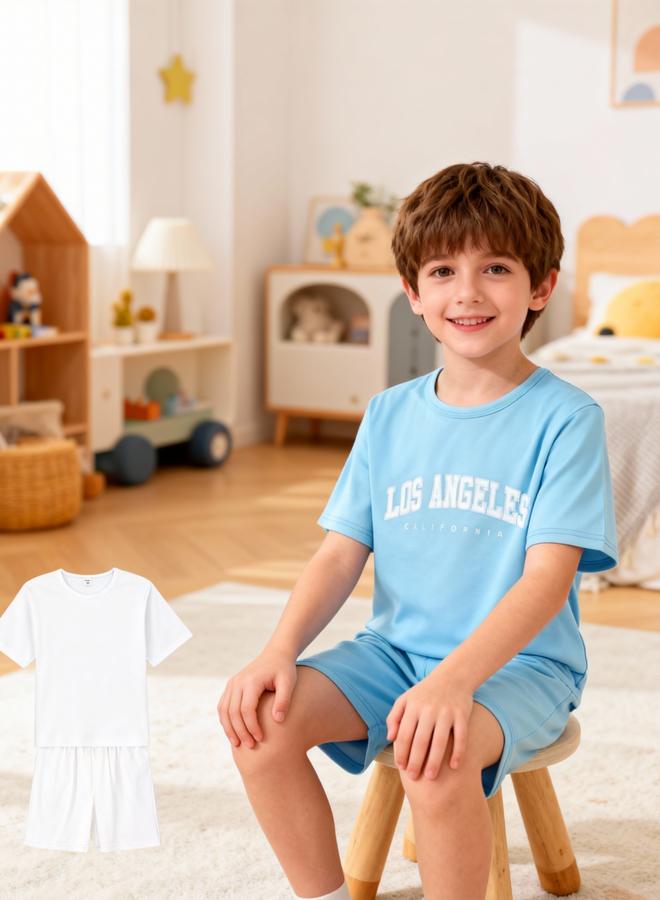 Take Two Boys Blue Slogan Print T-Shirt And Shorts Pyjama Set - Image 4
