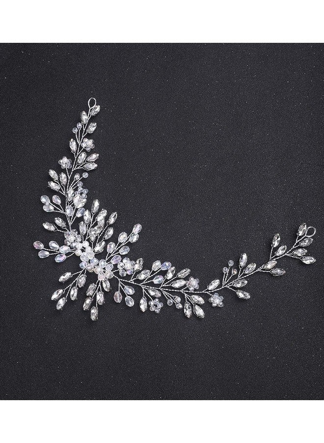 BERYUAN Bride Wedding Crystal Hair Vine Flower Headband Bridal Hair Pieces Wedding Hair Accessories For Women And Girls（With 3 Hairpins） (Silver) - Image 3