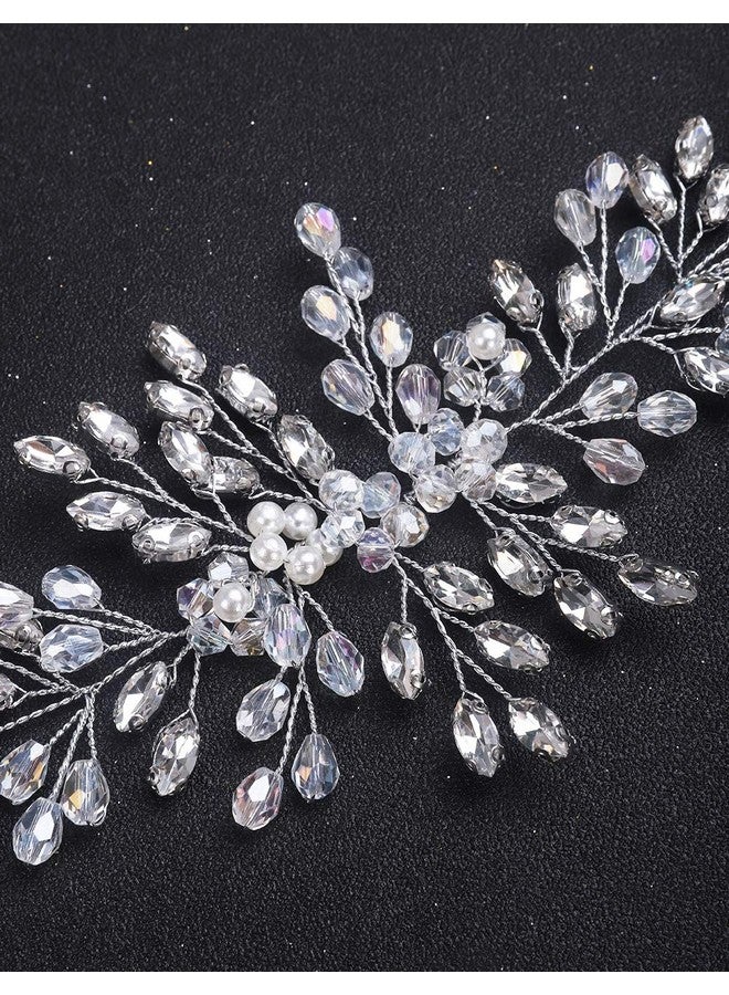 BERYUAN Bride Wedding Crystal Hair Vine Flower Headband Bridal Hair Pieces Wedding Hair Accessories For Women And Girls（With 3 Hairpins） (Silver) - Image 4