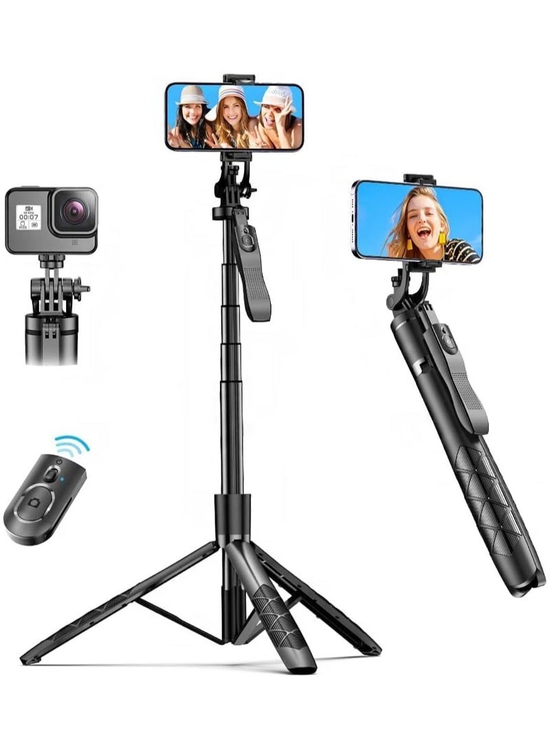 Tripod Stand 53" Extendable Mini Cell Phone Tripod with Portable Pouch, Bluetooth Remote Shutter and Phone Mount for iPhone/Android Phone/Gopro/DSLR Cameras  - Image 1