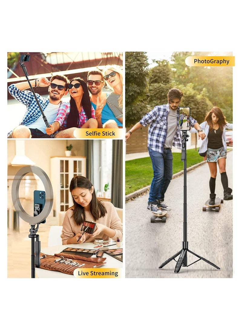 Tripod Stand 53" Extendable Mini Cell Phone Tripod with Portable Pouch, Bluetooth Remote Shutter and Phone Mount for iPhone/Android Phone/Gopro/DSLR Cameras  - Image 2