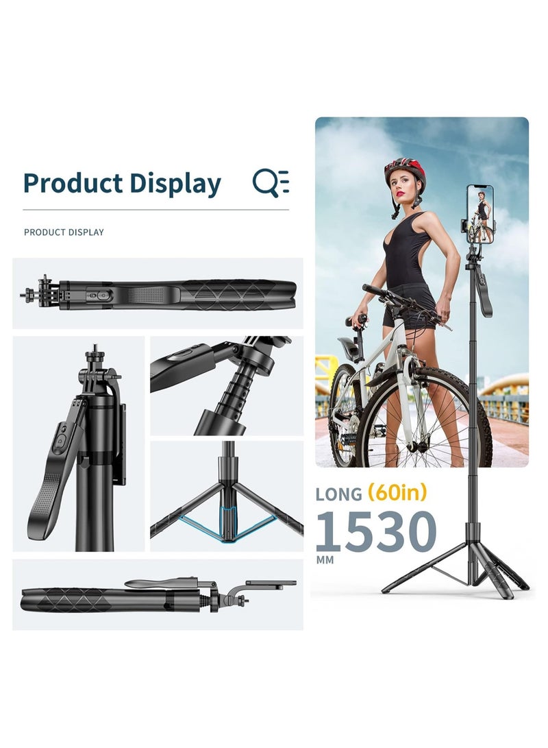 Tripod Stand 53" Extendable Mini Cell Phone Tripod with Portable Pouch, Bluetooth Remote Shutter and Phone Mount for iPhone/Android Phone/Gopro/DSLR Cameras  - Image 4