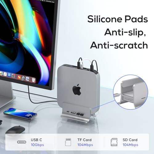 PULWTOP USB C Hub for Mac mini, 5 in 1USB Hub Adapter Support M.2 NVMe SSD Expand, Docking Station with 2 USB C 10Gbps, SD/TF Card Reader, M.2 SSD (Not Included) - Image 4