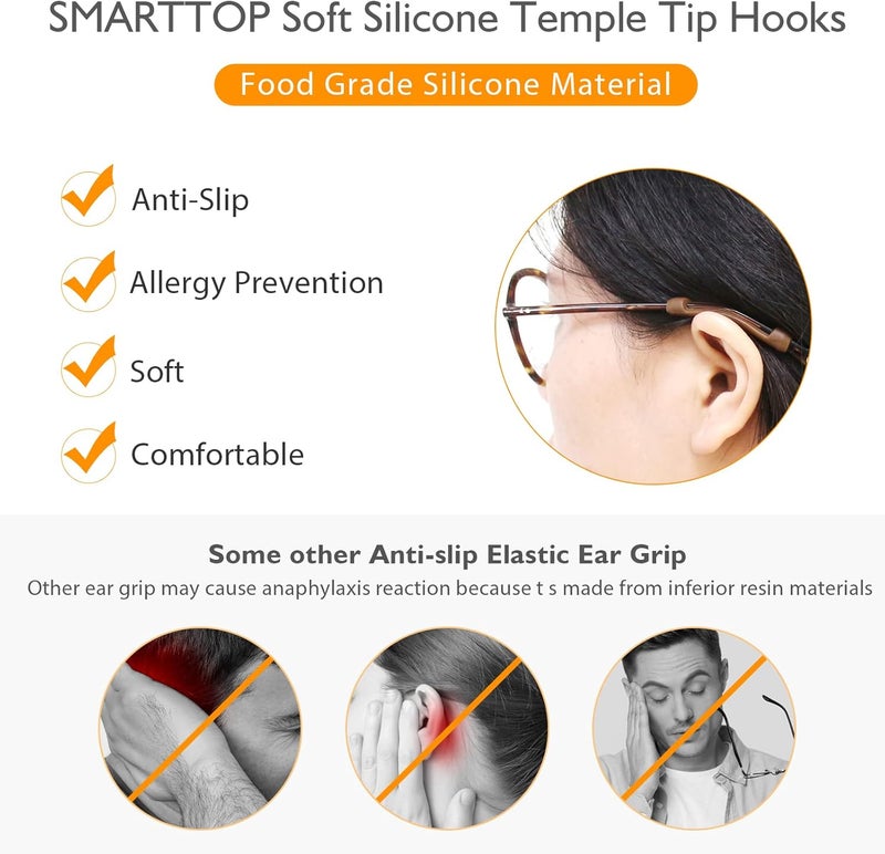 SMARTTOP Silicone Eyeglasses Temple Tips Sleeve Retainer, Anti-Slip Elastic Glasses Ear Grip Comfort Eyeglasses Retainers Behind The Ears for Reading Glasses Sunglasses - Image 2