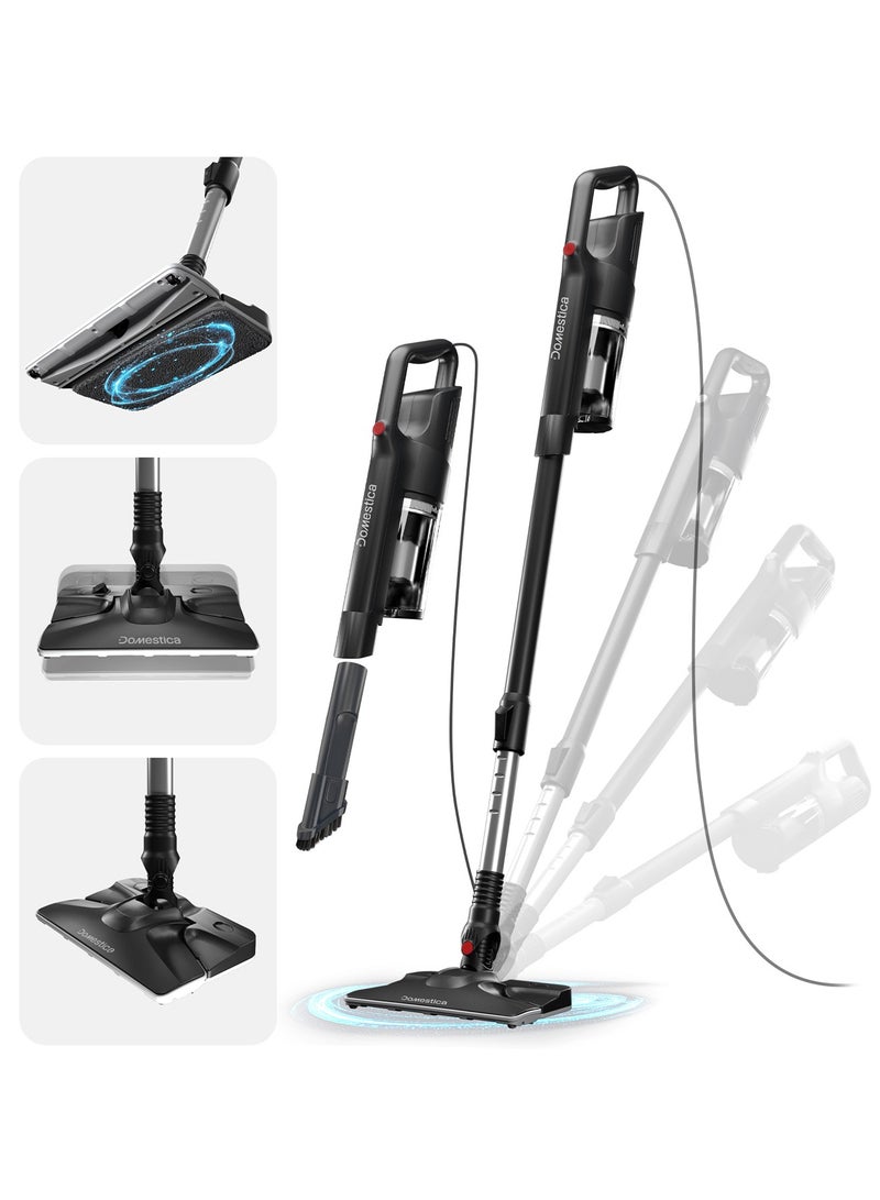 دوماستيكا مكنسة تريو سويب الكهربائية ٣ في ١ للتنظيف الجاف والرطب للمنزل، مزودة بخزان مياه سعة ٨٠٠ مل وممسحة | مكنسة كهربائية يدوية سلكية بقوة شفط ٢٠ كيلو باسكال قابلة للفصل للاستخدام المنزلي | تنظيف الأرضيات وإزالة البقع الرطبة والتنظيف الجاف، لون أسود - Image 1