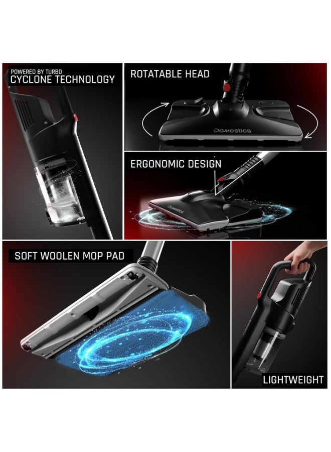 دوماستيكا مكنسة تريو سويب الكهربائية ٣ في ١ للتنظيف الجاف والرطب للمنزل، مزودة بخزان مياه سعة ٨٠٠ مل وممسحة | مكنسة كهربائية يدوية سلكية بقوة شفط ٢٠ كيلو باسكال قابلة للفصل للاستخدام المنزلي | تنظيف الأرضيات وإزالة البقع الرطبة والتنظيف الجاف، لون أسود - Image 4