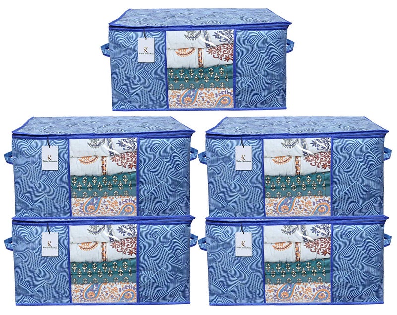 Kuber Industries Leheriya Design Underbed Blanket Cover Storage Bag Organiser Set of 5 Royal Blue Extra Large Size CTKTC15225Standard - Image 1