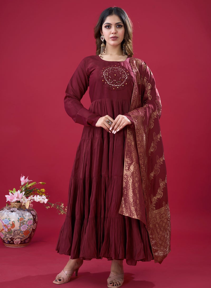 Super Asian Designer Party Wear Look Full Heavy Embroidery Sequence Work Gown with Fully stitched and Dupatta Ready to Wear Collection - Image 1
