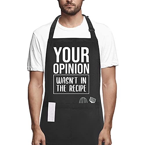 POTALKFREE Funny Chef Aprons for Men and Women with Pockets, Your Opinion Wasn't in the Recipe, Kitchen Cooking Grilling Apron for Dad Mom Husband Wife, Grill Gift for Birthday Christmas Thanksgiving Fathers Day - Image 1