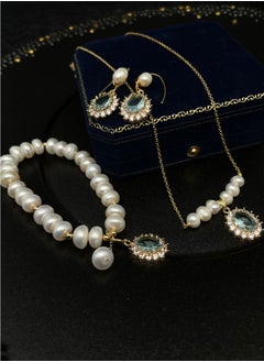 General 925 Silver Plated with 18K Gold Inlaid Natural Freshwater Pearls 3-Piece Original Jewelry Set Bracelet Necklace Earrings 