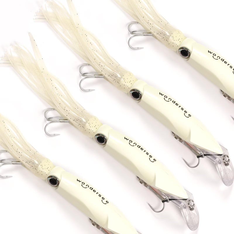 Wondersee Squid Fishing Bait Soft Hard Lures Kit Swimbait Crankbait Jig Simulation Weighted Holographic 4 PCS, White - Image 1