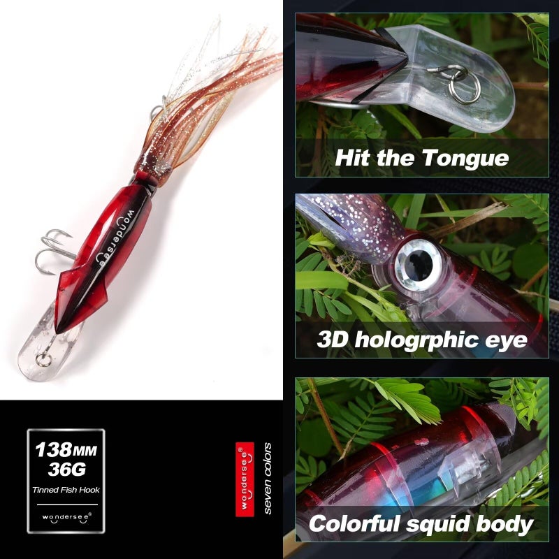 Wondersee Squid Fishing Bait Soft Hard Lures Kit Swimbait Crankbait Jig Simulation Weighted Holographic 4 PCS, White - Image 5