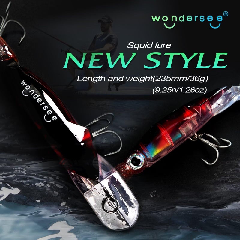 Wondersee Squid Fishing Bait Soft Hard Lures Kit Swimbait Crankbait Jig Simulation Weighted Holographic 4 PCS, White - Image 2