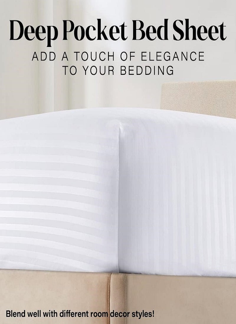 Blueberry - Cotton King Striped Fitted Elastic Pack of 3 Bedsheet 200x200+20cm - Image 1