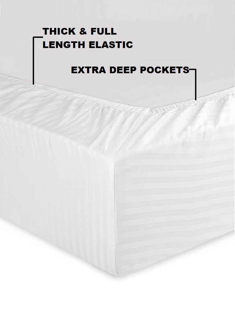 Blueberry - Cotton King Striped Fitted Elastic Pack of 3 Bedsheet 200x200+20cm - Image 1
