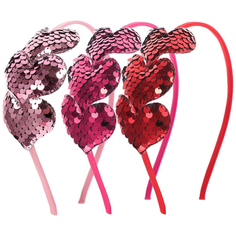 Valentines Day Heart Headbands Set Of 3 Sequin Cloth Hair Bands For Party Daily Wear - Image 2