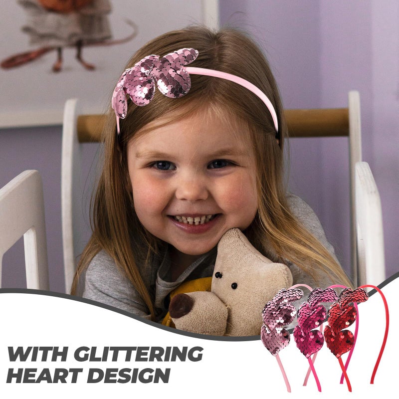 Valentines Day Heart Headbands Set Of 3 Sequin Cloth Hair Bands For Party Daily Wear - Image 4