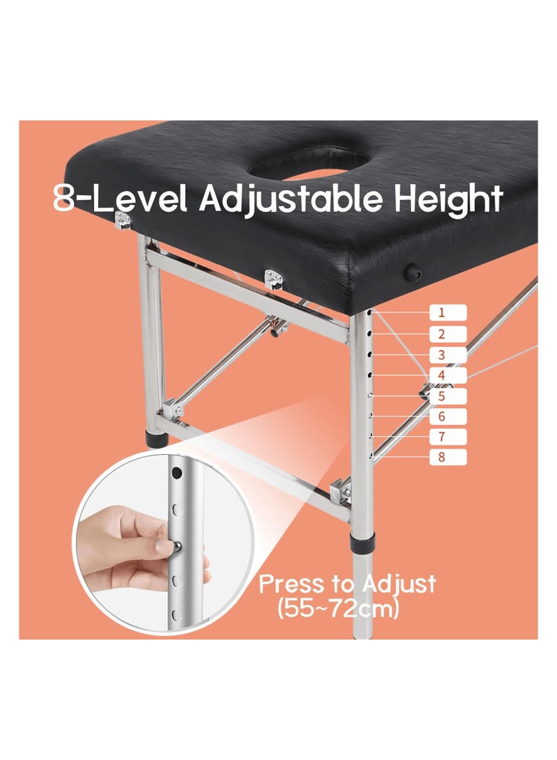 brunson Portable Massage Bed Foldable Massage Tables with Pillow SPA Bed with Stainless Steel Frame 2 Fold Black for SPA Salon Tattoo Massage Therapeutic Treatment Massage Table Adjustable Table 180cm Long 70cm Wide 2 Fold PU Portable Salon Massage Bed - Image 5