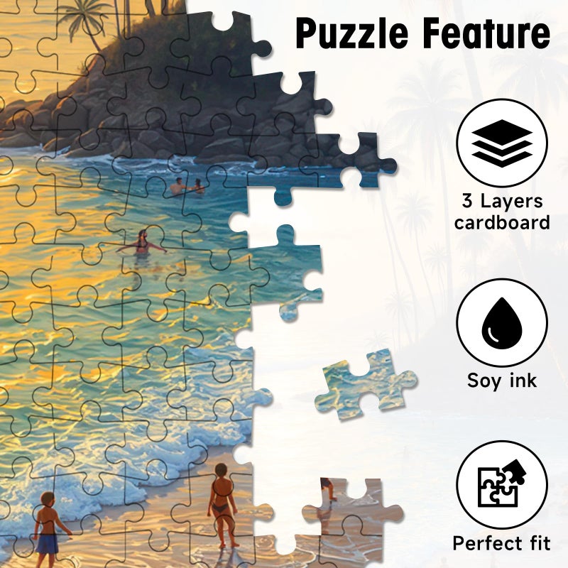 BALLMENT Seaside Puzzles for Adults 1000 Pieces, Tropical Beach Jigsaw Puzzle 28"x20", Sunset Palm Trees Ocean Waves Sandy Beach Coastal Puzzle, HD Quality Challenging Landscape Photo Puzzle Games - Image 3