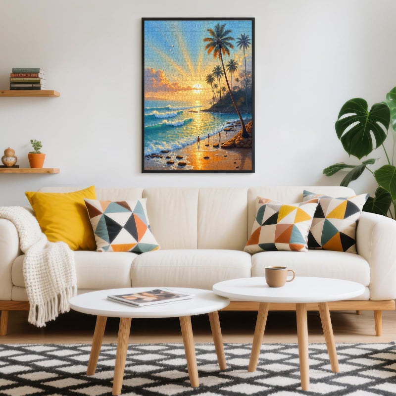 BALLMENT Seaside Puzzles for Adults 1000 Pieces, Tropical Beach Jigsaw Puzzle 28"x20", Sunset Palm Trees Ocean Waves Sandy Beach Coastal Puzzle, HD Quality Challenging Landscape Photo Puzzle Games - Image 2