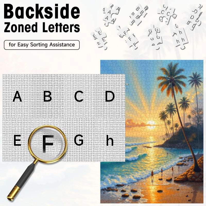 BALLMENT Seaside Puzzles for Adults 1000 Pieces, Tropical Beach Jigsaw Puzzle 28"x20", Sunset Palm Trees Ocean Waves Sandy Beach Coastal Puzzle, HD Quality Challenging Landscape Photo Puzzle Games - Image 5