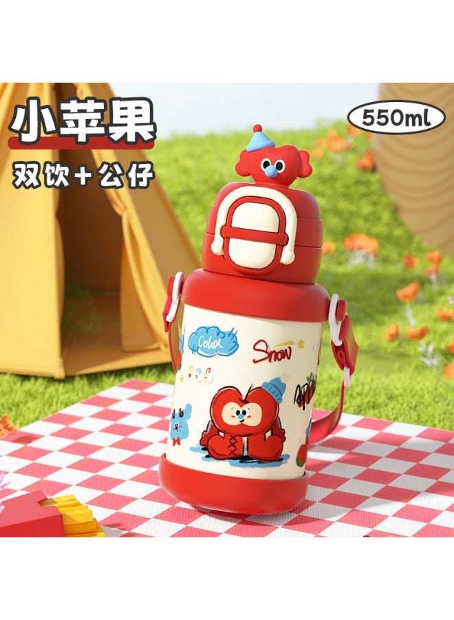 316 Stainless Steel Double-drink Doll Children's Insulated Cup Cartoon High-value Strap Insulated Jug Student Straw Water Cup