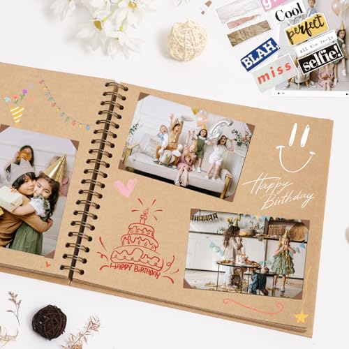 Bonyomor Scrapbook Album 10x10 Inches 40 Pages Hardcover Kraft Paper Photo Album Scrap Book Memory Book Blank DIY Scrapbook Albums for Boyfriend Wedding Baby Travel Anniversary Family, Brown - Image 2