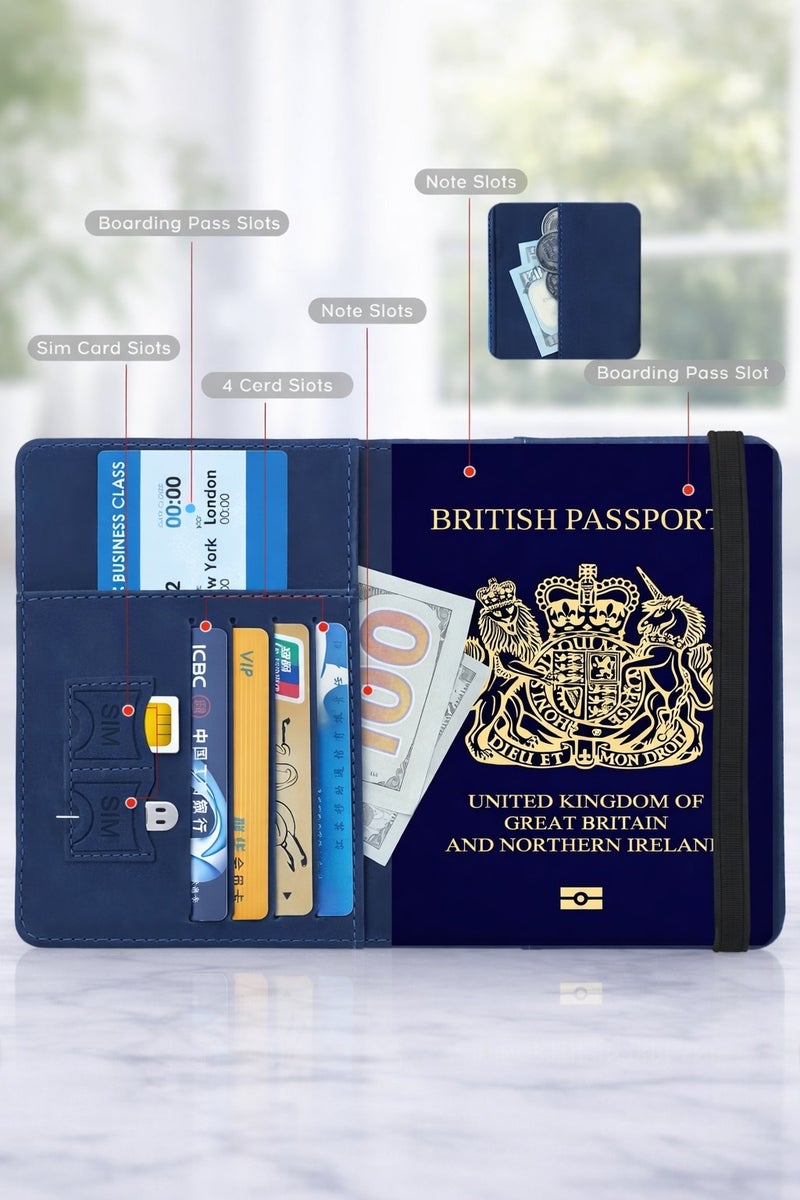 vsell24 Blue Passport Holder Wallet Cover Case with RFID Blocking, PU Leather Travel Document Holder for Men & Women - Image 2
