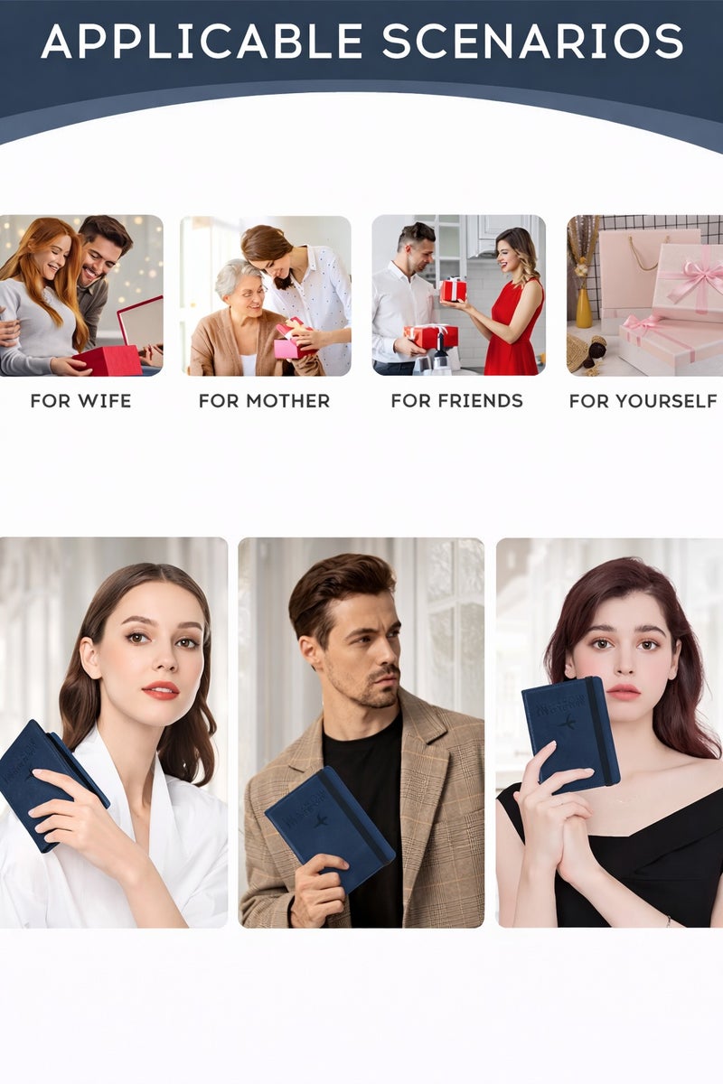 vsell24 Blue Passport Holder Wallet Cover Case with RFID Blocking, PU Leather Travel Document Holder for Men & Women - Image 3