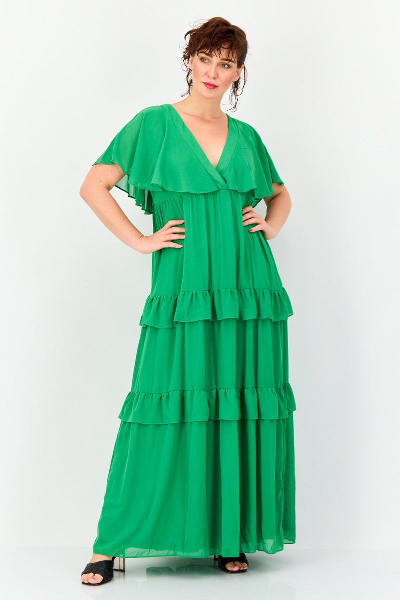 Archive Design Studio Women Plain Tiered Dress, Green - Image 1