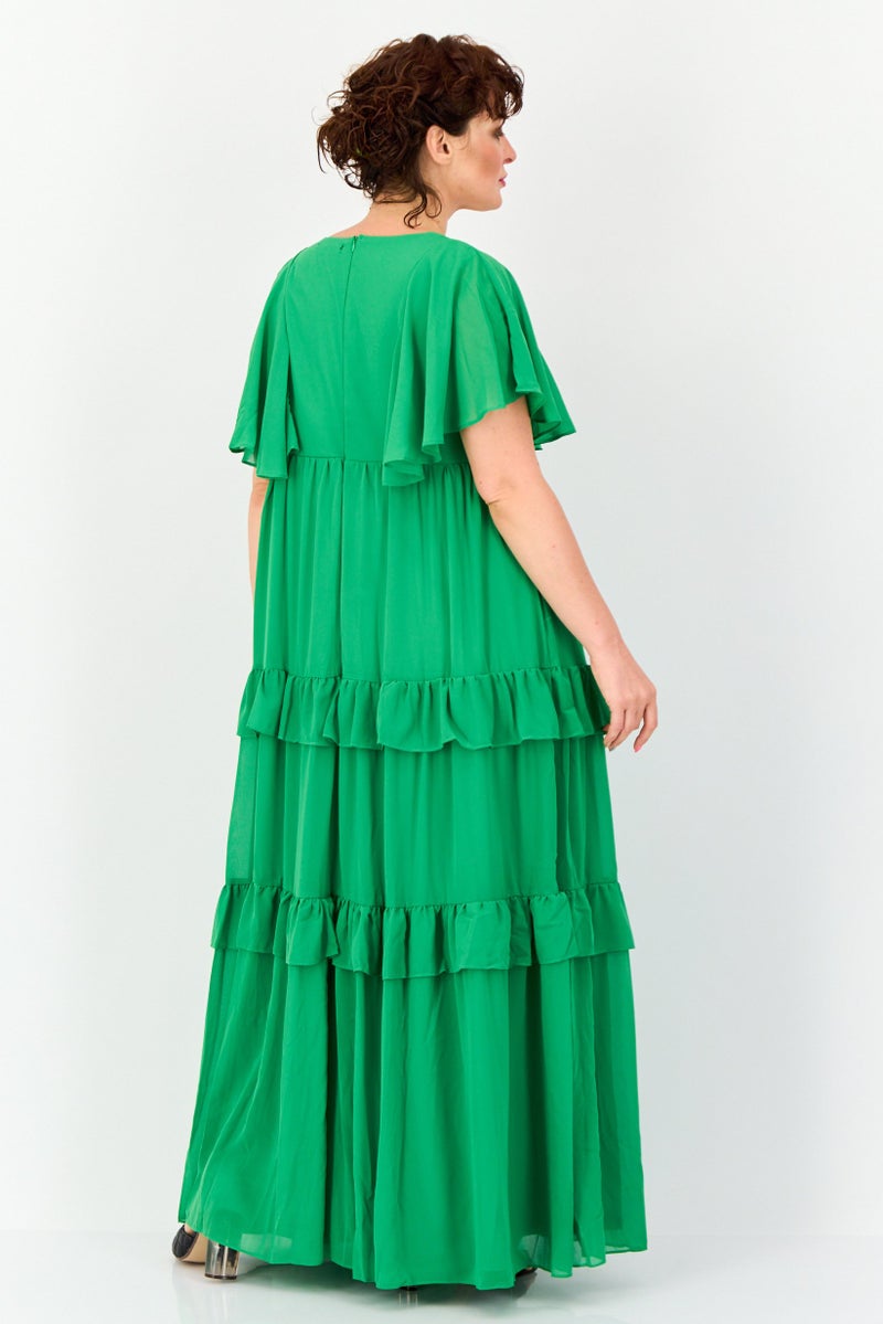Archive Design Studio Women Plain Tiered Dress, Green - Image 3