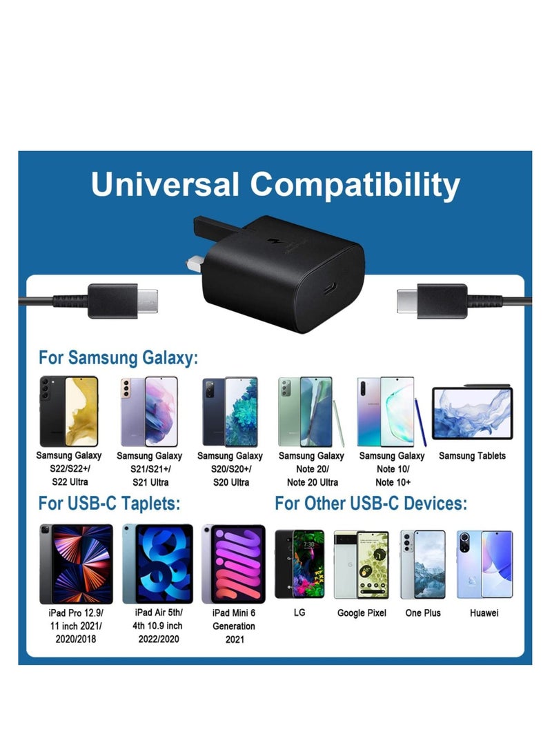 Generic - 25W Charger for Samsung Phone Fast Charger for S24, S24+, S24 Ultra, S23, S23 Ultra, S22+, S22, A35, A36, A73, A72 ,A56,A55, A54, A53, A51,A16,A15,A14,A12,and Z Flip 6/6SE/5/4/3 ,Z Fold 6/5/4/3,USB C Cable and Plug Charge--Black - Image 1