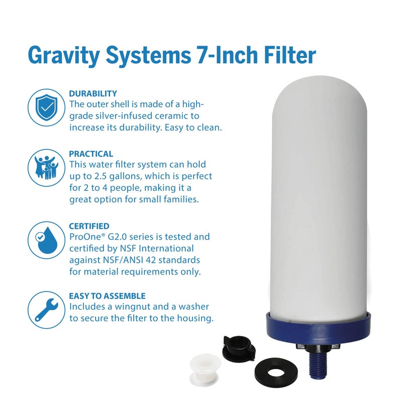ProOne G-Series 7-Inch Gravity Filter Replacement 2-Pack - Universally Compatible with Gravity Water Filtration Systems - NSF/ANSI Certified to Reduce Lead, Microplastics, & Total PFAS (2-Pack) - Image 2