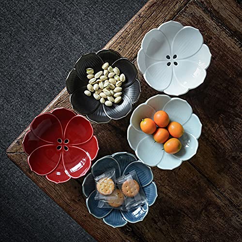Kelendle Pedestal Fruit Bowl Centerpiece Decorative Compote Footed Bowl Ceramics Dessert Serving Bowl Tray Display Stand Lotus Drain Plate for Kitchen Counters for Fruits Breads Snacks (Blue) - Image 5