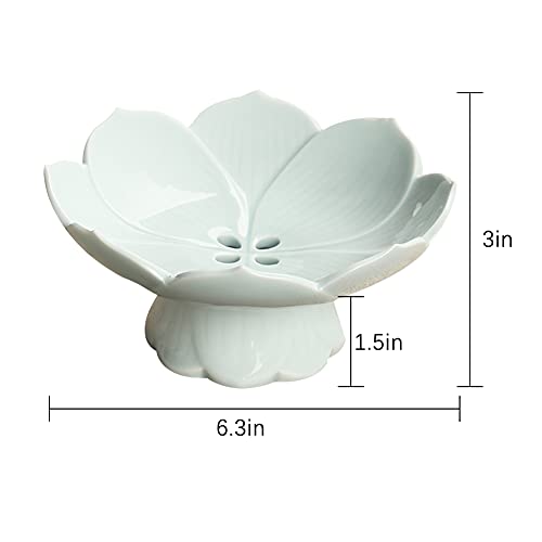 Kelendle Pedestal Fruit Bowl Centerpiece Decorative Compote Footed Bowl Ceramics Dessert Serving Bowl Tray Display Stand Lotus Drain Plate for Kitchen Counters for Fruits Breads Snacks (Blue) - Image 2