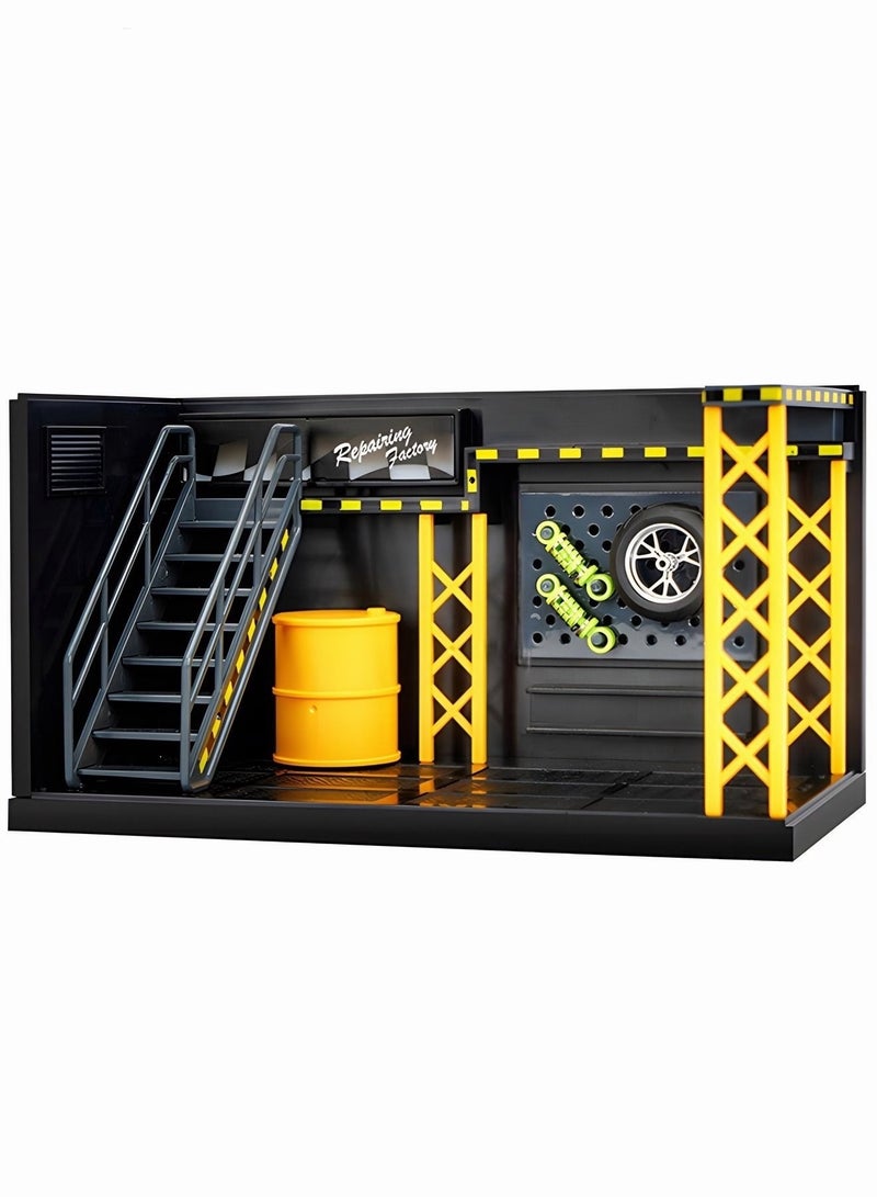 MIXDE Display Case for 1:38 Diecast Cars,Car Repair Shop Display Case with LED Lighting,DIY Scene Parking Lot,Display Case for Toy Motorcyle,Model Storage Box without Model Car  - Image 1