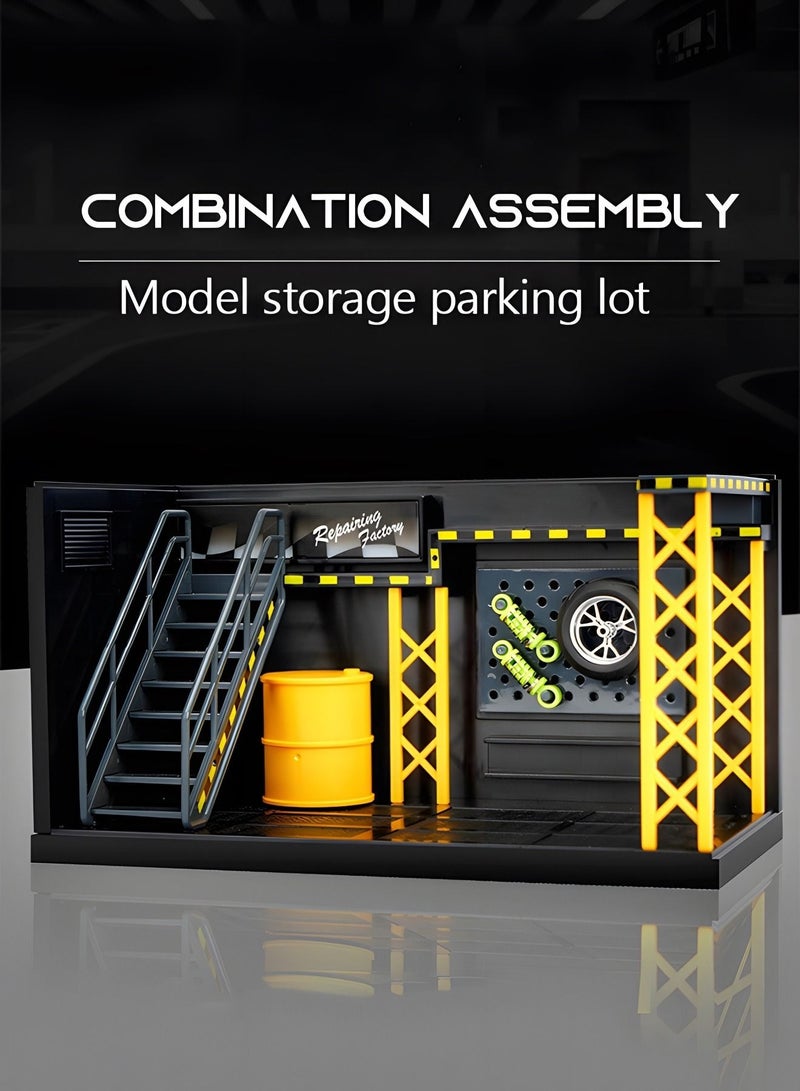 MIXDE Display Case for 1:38 Diecast Cars,Car Repair Shop Display Case with LED Lighting,DIY Scene Parking Lot,Display Case for Toy Motorcyle,Model Storage Box without Model Car  - Image 2