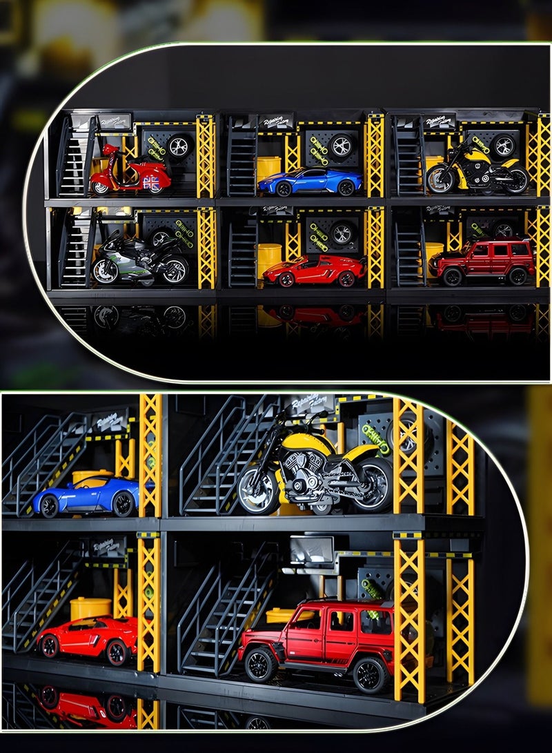 MIXDE Display Case for 1:38 Diecast Cars,Car Repair Shop Display Case with LED Lighting,DIY Scene Parking Lot,Display Case for Toy Motorcyle,Model Storage Box without Model Car  - Image 4