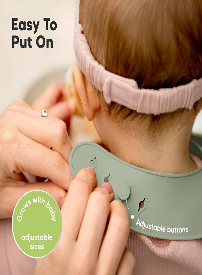 RECLUSE Silicone Baby Bib Green | Waterproof & Food Catcher Bib for Babies 6-36 Months | Adjustable Soft BPA Free Silicone Toddler Feeding Bib | Dishwasher Safe Infant Reusable Weaning Bib with Pocket - Image 5
