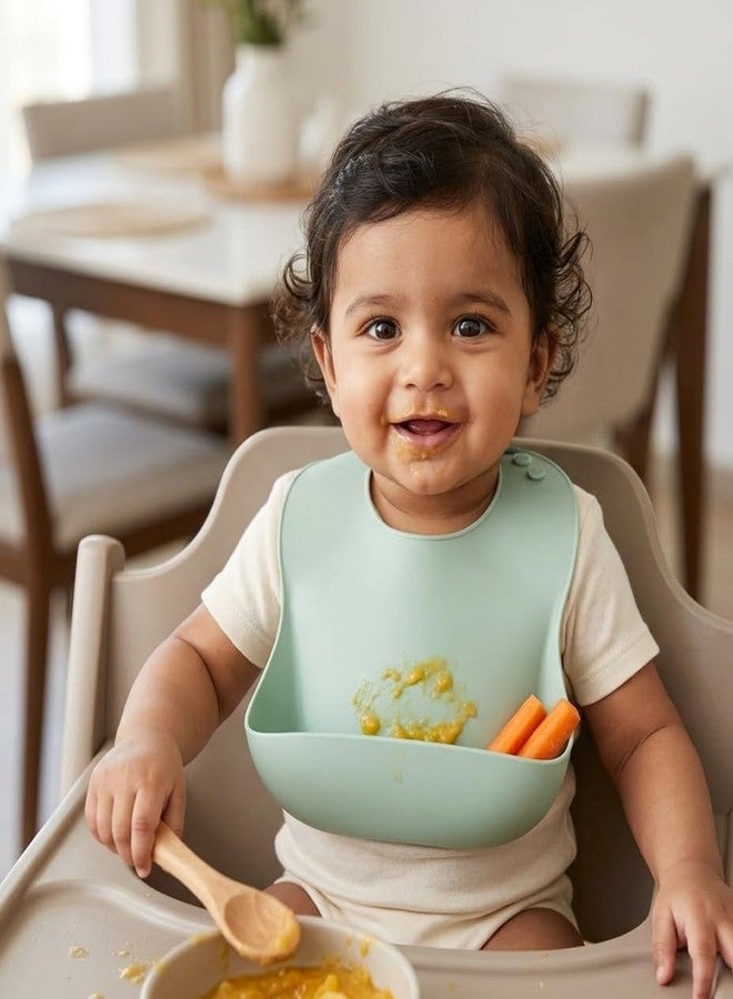 RECLUSE Silicone Baby Bib Green | Waterproof & Food Catcher Bib for Babies 6-36 Months | Adjustable Soft BPA Free Silicone Toddler Feeding Bib | Dishwasher Safe Infant Reusable Weaning Bib with Pocket - Image 2