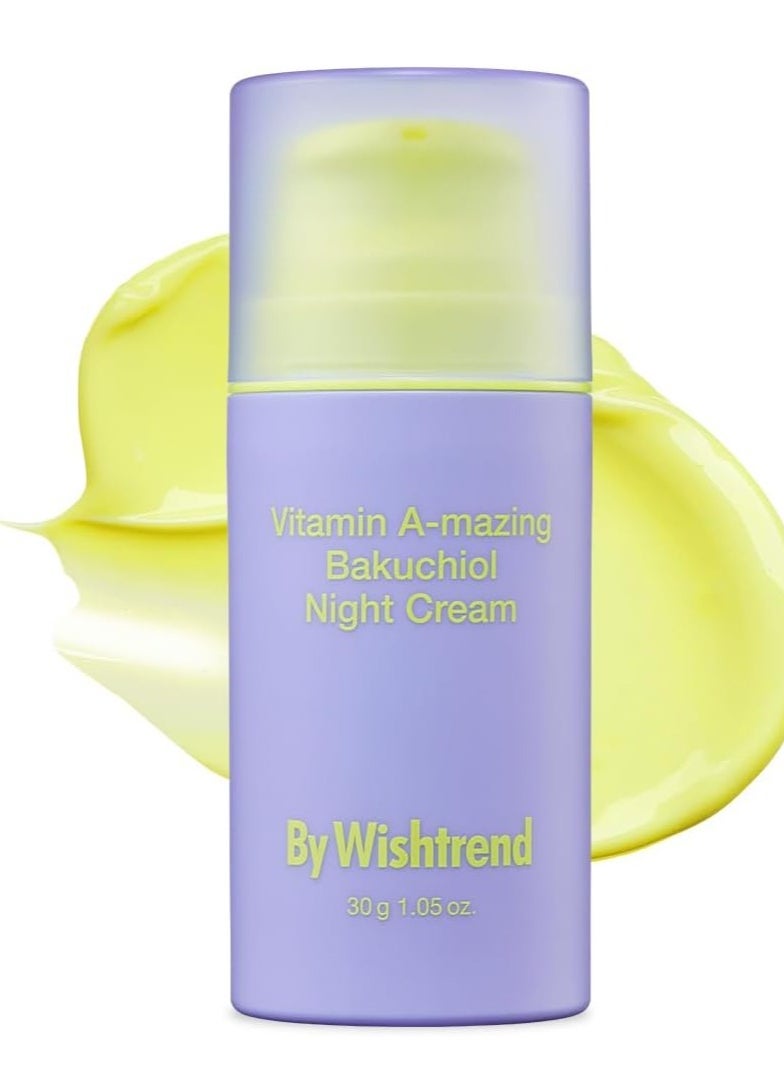 By Wishtrend - Vitamin A-mazing Bakuchiol Night Cream, Retinal moisturizer to start well-aging, Retinol, Night treatment for fine line, saggy, dry skin for sensitive skin, 1.05 oz, 30g - Image 1