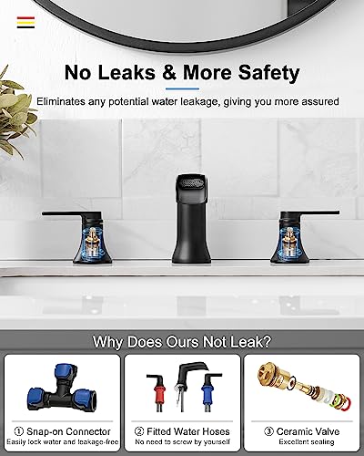 HOIGY Waterfall Bathroom Sink Faucet, Brass Black Bathroom Faucet, 4-8 Inch 2 Handles Widespread Bathroom Faucets for Sink 3 Hole Vanity Lavatory Farmhouse RV with Pop Up Drain and Supply Hose - Image 4