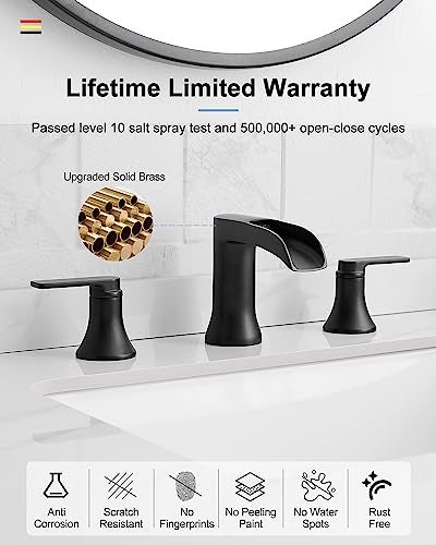 HOIGY Waterfall Bathroom Sink Faucet, Brass Black Bathroom Faucet, 4-8 Inch 2 Handles Widespread Bathroom Faucets for Sink 3 Hole Vanity Lavatory Farmhouse RV with Pop Up Drain and Supply Hose - Image 5