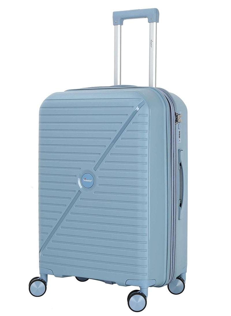 SENATOR Unisex Expandable Hard Case Luggage Lightweight PP Fashion Trolley Luggage with 4 Double Spinner Wheel and Safe Zippers KH1006-Grey Blue - Image 1